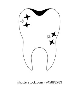 healthy tooth with root in black silhouette vector illustration