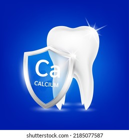 Healthy tooth and shield aluminum transparent calcium. Teeth gums healthy sparkling white. Used in children dentist clinic. Medical dentistry concept. 3D Realistic Vector.