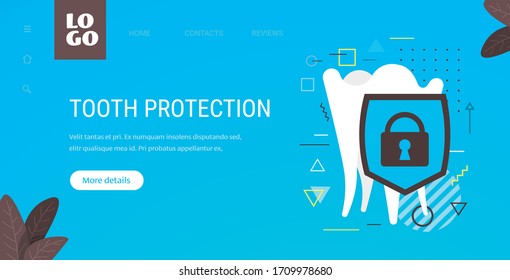 healthy tooth and shield anti-caries protection dental hygiene concept copy space horizontal vector illustration