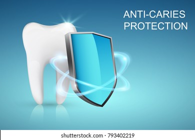 Healthy Tooth And Shield, Anti-caries Protection Concept