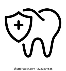 Icono de sanidad de dientes y contorno de escudo. Protección contra caries Ilustración vectorial.