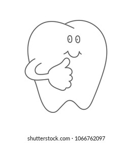 Healthy tooth smiling and showing thumb up. Vector icon.