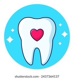 Diente sano. Limpieza dental. Tarjeta de aprendizaje para niños. Cartel para odontología. Ilustración vectorial en estilo de dibujos animados.