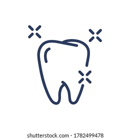 Healthy tooth thin line icon. Whitening, shining, molar isolated outline sign. Dental care, healthy teeth, dentistry concept. Vector illustration symbol element for web design and apps