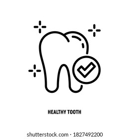 Healthy tooth thin line icon: tooth with check mark. Preventive dentistry. Dental care. Vector illustration.