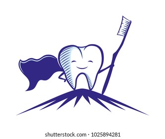 Healthy tooth with a toothbrush.
