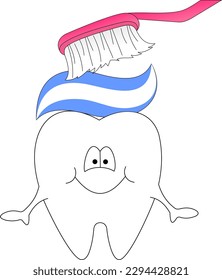 diente sano, con pasta dental y cepillo de dientes