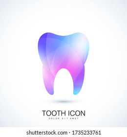 Healthy tooth in the trendy vibrant gradient colors effect. Tooth logo icon. Teeth concept. Care and protection from tooth decay. Vector template design