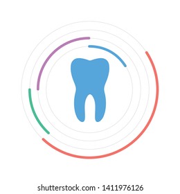 Healthy Tooth Under Protection, futuristic circles around tooth. four protection levels. vector illustration isolated on white background.
