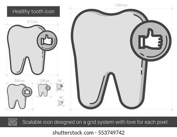Icono de línea vectorial de diente sano aislado en fondo blanco. Icono de línea dental saludable para infografía, sitio web o aplicación. Icono escalable diseñado en un sistema de cuadrícula.