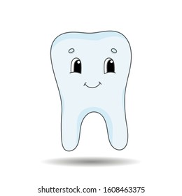 A healthy tooth without caries is smiling. Cute character. Colorful vector illustration. Cartoon style. Isolated on white background. Design element.