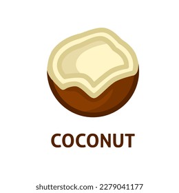 Healthy tropical food. Exotic nut. Coconut icon. Summer illustration about coco milk