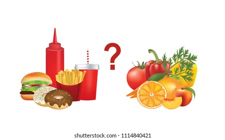 Healthy and unhealthy food, vector