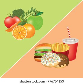 Healthy Unhealthy Food Vector Stock Vector (Royalty Free) 776764153 ...