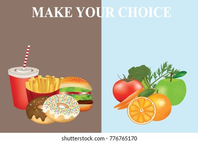 Healthy And Unhealthy Food, Vector