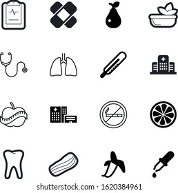 healthy vector icon set such as: lettuce, toothache, protection, web, tasty, organ, pear, set, stethoscope, fat, lungs, airport, rescue, exterior, citrus, pipett, bacon, lemon, clinic, dropper, no