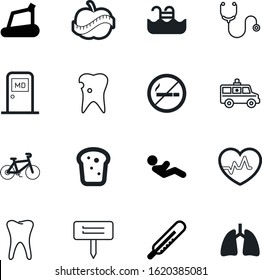 healthy vector icon set such as: pool, unhealthy, stethoscope, beat, smoke, bread, forbidden, aid, race, orange, leaf, cardiogram, relaxation, outdoor, organic, warning, nature, door, therapy
