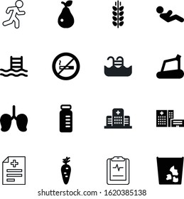 healthy vector icon set such as: registration, nutrition, prescription, rubbish, hotel, life, pool, leaf, garbage, chemistry, aspirin, ups, test, clipboard, basket, fruit, respiratory, runner