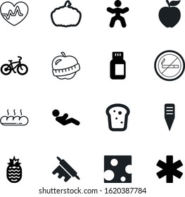 healthy vector icon set such as: cardiology, cardiac, transport, pharmacist, training, vegetables, running, break, dessert, creative, smoke, travel, apples, unhealthy, eat, inches, snake, doctor, art