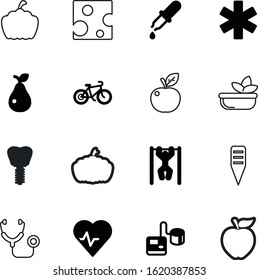healthy vector icon set such as: salad, liquid, cheese, bicycle, surgery, body, high, business, piece, analysis, retro, chemistry, graphic, workout, illness, drop, test, product, image, diagnostic