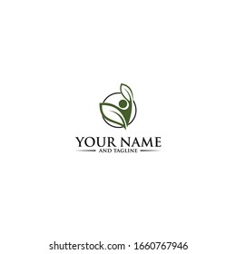 Healthy - vector logo template illustration. Man figure on leaves. Ecological and biological product concept sign. Ecology symbol. Human character icon