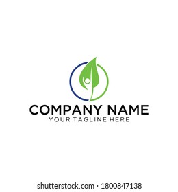 Healthy - ilustración de la plantilla del logotipo vectorial. Figura de hombre en hojas. Signo de concepto de producto ecológico y biológico. Símbolo de ecología. Icono de carácter humano.