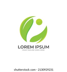 Healthy - ilustración de la plantilla del logotipo vectorial. Figura de hombre en hojas. Signo de concepto de producto ecológico y biológico. Símbolo de ecología. Icono de carácter humano.