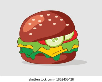 Healthy Vegan dark burgers with herbs, cheese, cucumber. Fast food meal. Flat Icon vector illustration.
The concept of healthy food, clean food

