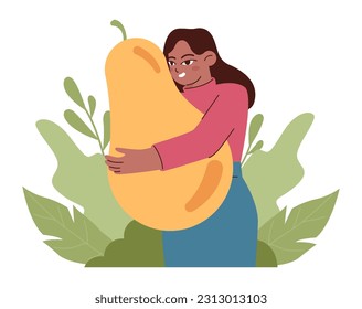Healthy vegan diet. Character cooking or eating fresh vegetables, fruits and meat substitutes. Balanced vegetarian and vegan food. Flat vector illustration