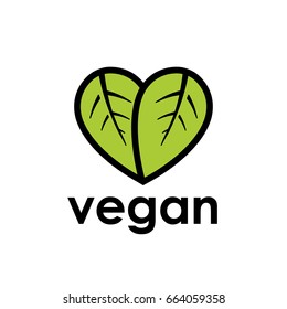 Healthy Vegan Diet Icon Concept With Green Leaf In Heart Shape. Vector Illustration.