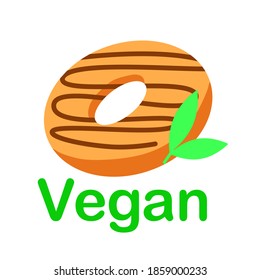 Healthy vegan and vegetarian donut with chocolate glaze without sugar. Concept perfect for vegan fast food products confectionery, bakery commercial, restaurants. Flat stock isolated illustration.