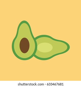 healthy vegetable food. two half vegan ripe simple clean modern avocado icon vector flat design style. 