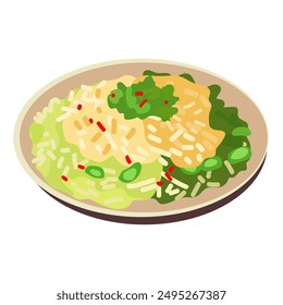 Healthy vegetable fried rice vector illustration, isolated on white background