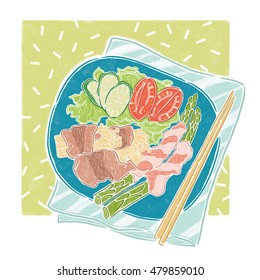 Healthy vegetable meals, food illustration