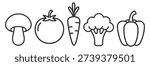 Healthy vegetable outline icon set, mushroom, tomato, carrot, broccoli and pepper food symbols on transparent background
