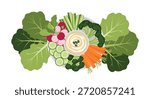 Healthy vegetable platter featuring broccoli, carrots, radishes, cucumbers, and celery sticks arranged around a central bowl of hummus.