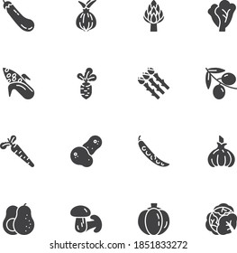 Healthy Vegetable vector icons set, modern solid symbol collection, filled style pictogram pack. Signs, logo illustration. Set includes icons as onion, asparagus, olive, lettuce, mushroom, carrot