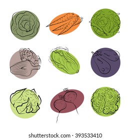 Healthy vegetables circle. Hand-drawn vector.