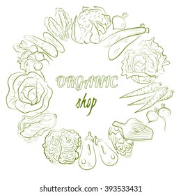 Healthy vegetables circle. Hand-drawn vector.
