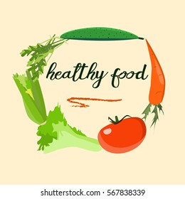 Healthy vegetables circle. Hand-drawn vector illustration in flat style.