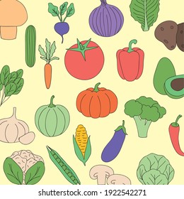 healthy vegetables food seamless pattern, flat style, vector illustration