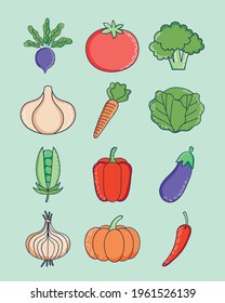 healthy vegetables icon set design