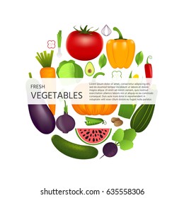 Healthy vegetables such as: watermelon, carrot, tomato, pepper, eggplant,  pumpkin, marrow, avocado. Quality vector illustration about diet, eco food, vegan.