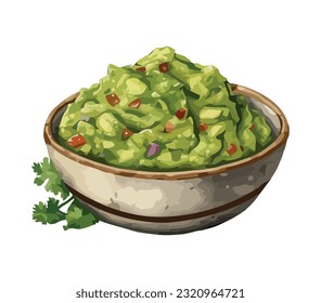 Guacamole vegetariano saludable en un ícono de tazón fresco aislado