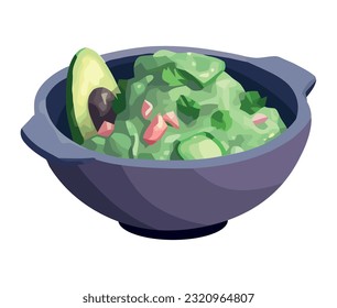 Healthy vegetarian meal Fresh guacamole in bowl icon isolated