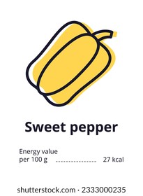 Healthy vegetarian product icon. A tasty sweet pepper icon. Energy value of sweet pepper. Vector illustration on white background