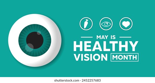 Healthy Vision Month. Eye, carrot and heart. Great for cards, banners, posters, social media and more. Green background.
