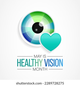Healthy Vision month is observed every year in May. Taking care of your eyes can be a priority just like eating healthy and physical activity. it can help keep you safe each day. Vector illustration
