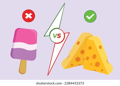 Healthy vs unhealthy food. food nutrition concept. Colored flat vector illustration isolated.