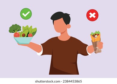 Healthy vs unhealthy food. food nutrition concept. Colored flat vector illustration isolated.